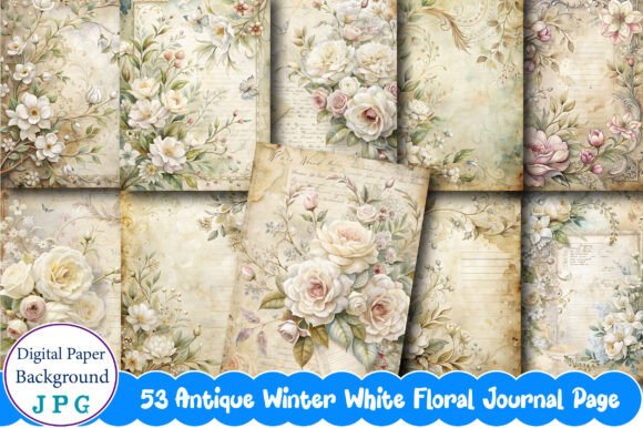 Antique Winter White Floral Journal Page: A Versatile Digital Asset