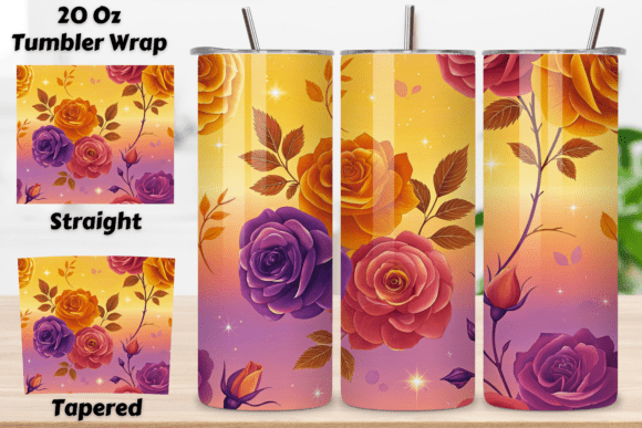 Capture the Warm Glow of Sunset Rose Seamless Tumbler Wrap Designs