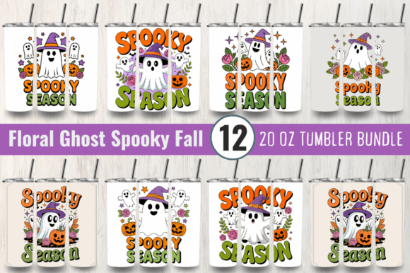 Floral Ghost Spooky Fall Tumbler Wrap Designs