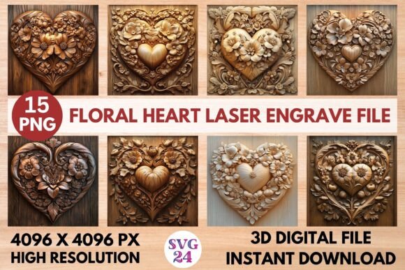 Floral Heart Laser Engrave File: Elevate Your Craft