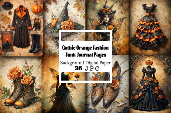 Gothic Orange Fashion Junk Journal Pages