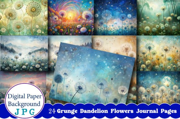Grunge Dandelion Flowers Journal Pages: A Versatile Digital Background Resource