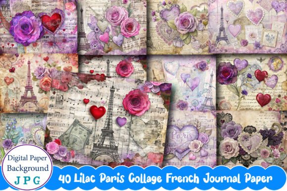 Lilac Paris Collage French Journal Paper Digital Background