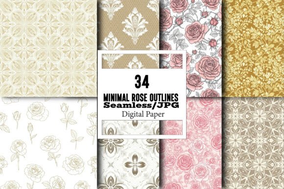 Stylish Minimal Rose Outlines Patterns