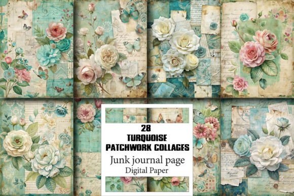 The Turquoise Patchwork Collage: A Versatile Digital Pattern for Modern Creativity