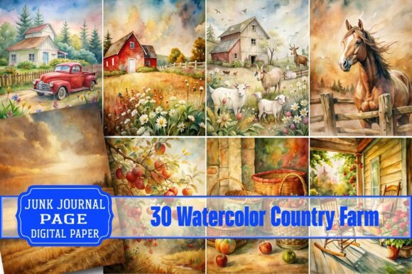 The Watercolor Country Farm Junk Journal Digital Set