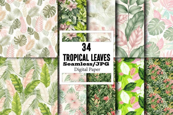 Tropical Leaves Digital Paper Set