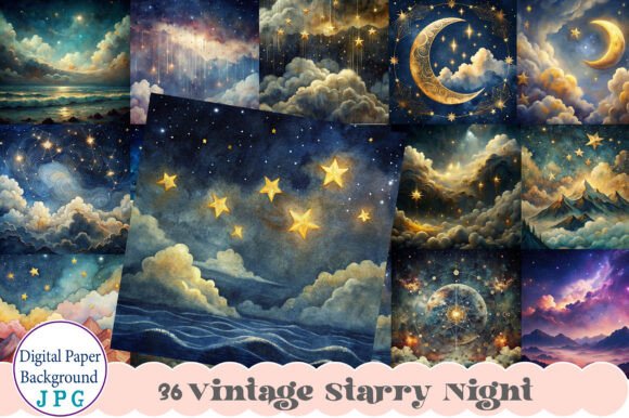 Vintage Starry Night: A Digital Backdrop for Nostalgic Creativity